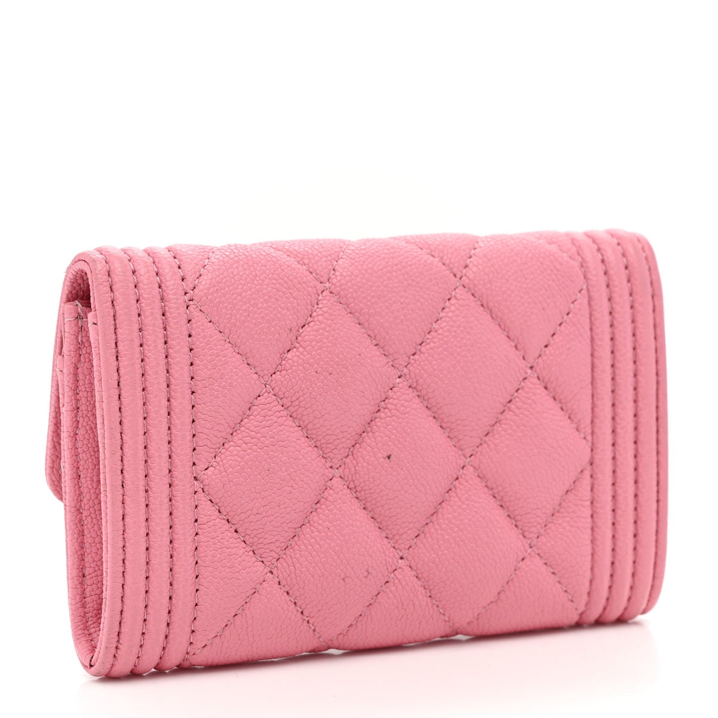 Caviar Quilted Boy Flap Card Holder Wallet Light Pink