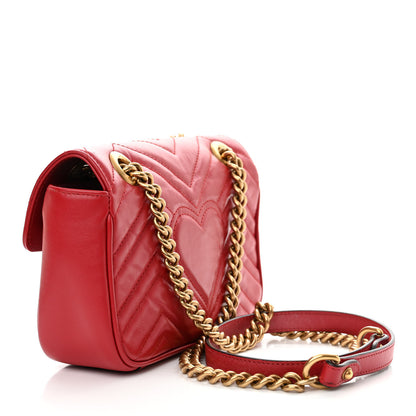 Gucci Calfskin Matelasse Mini GG Marmont Shoulder Bag Hibiscus Red 3 of 14