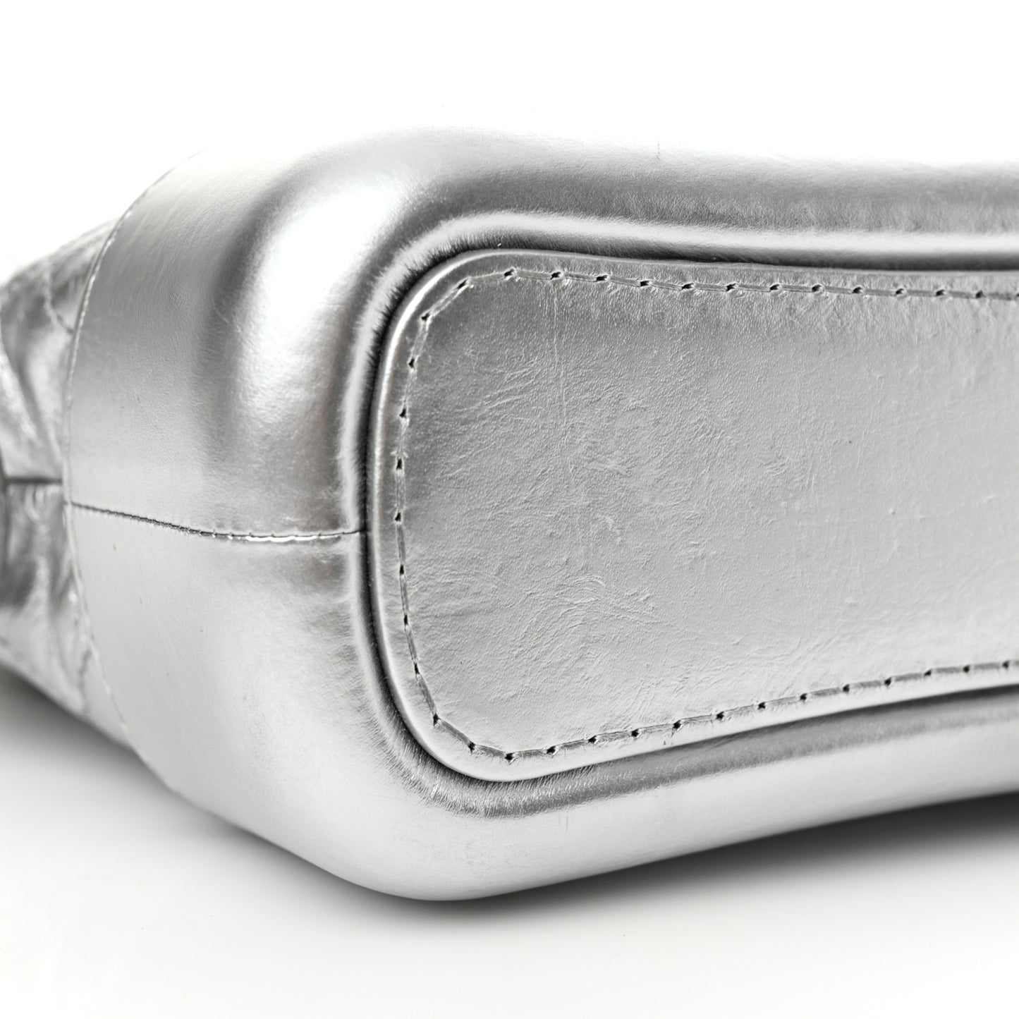 Metallic Aged Calfskin Quilted Small Gabrielle Hobo Silver