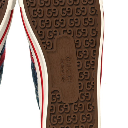 Gucci New Denim GG Monogram Web Womens 1977 Tennis Sneakers 38 Blue Tea Mystic White 8 of 9