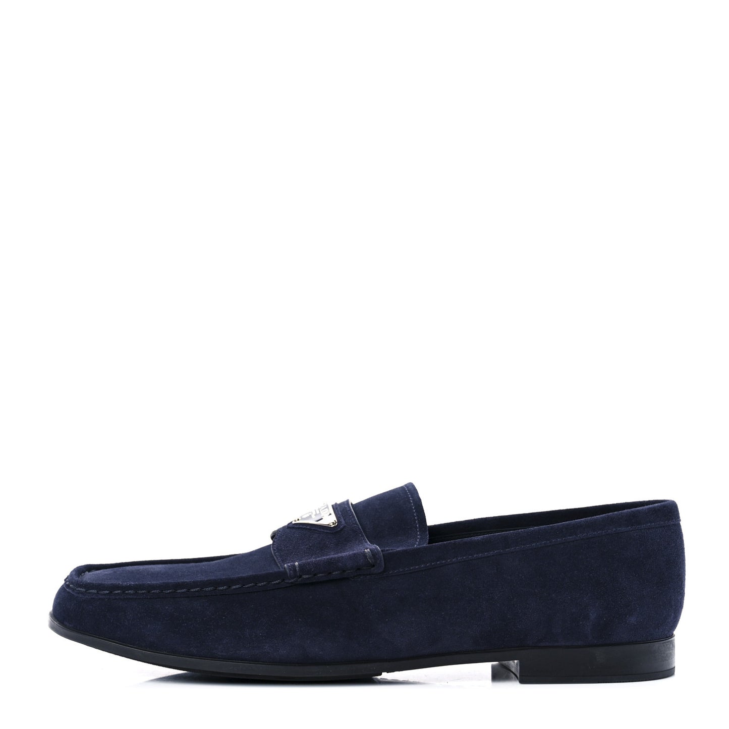 Vitello Scamosciato Metal Triangle Logo Mens Loafers 10.5 Bleu