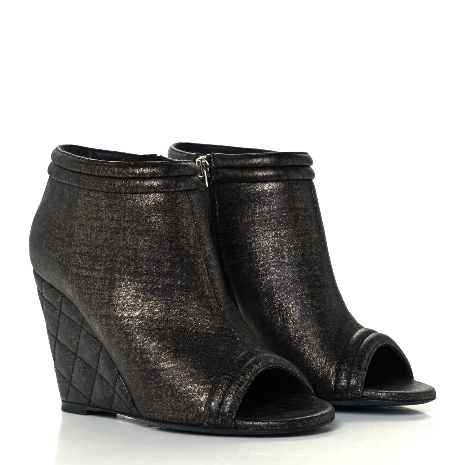 Chanel Fantasy Lambskin Peep Toe Short Boots 36.5 Black Gold 3 of 10