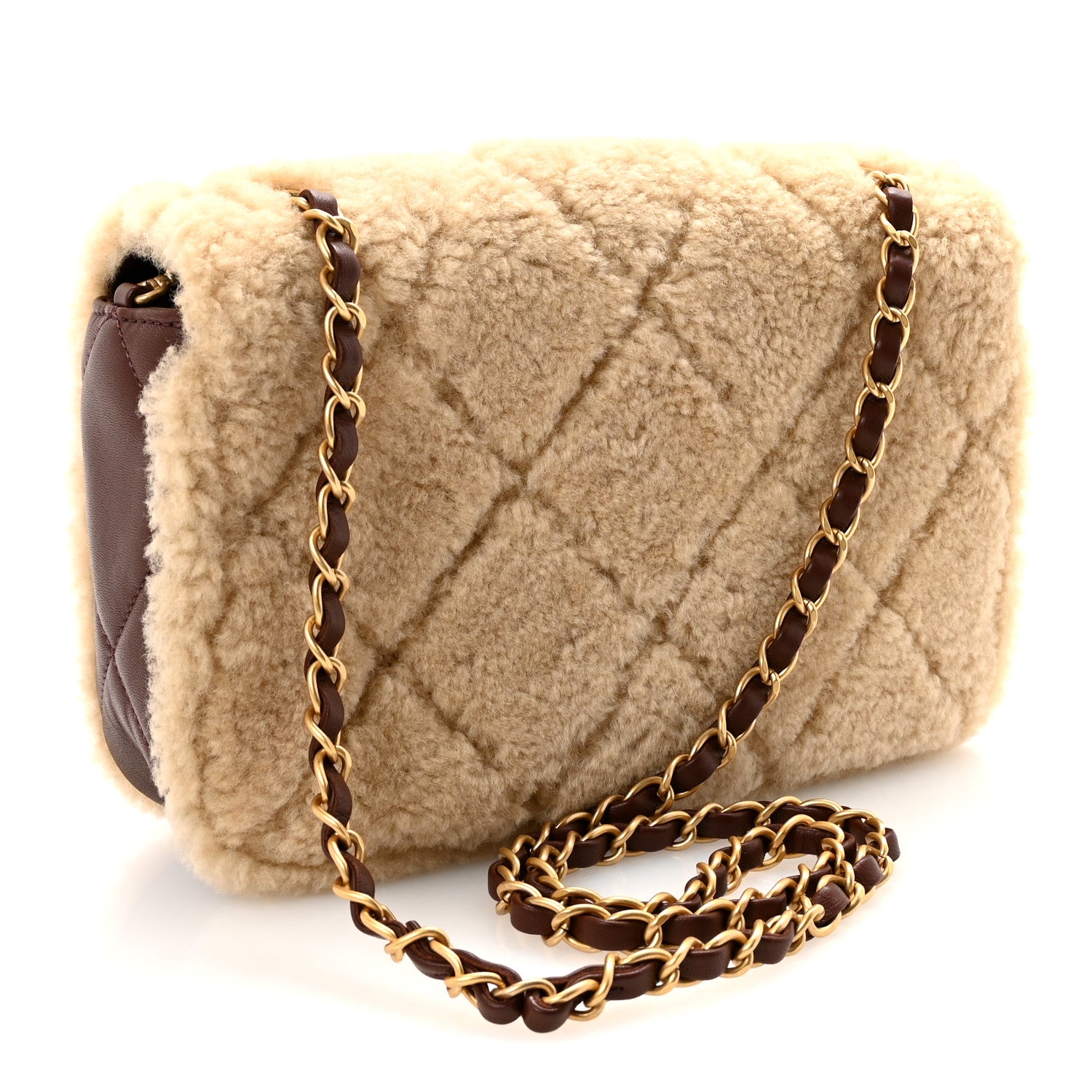 Chanel Shearling Lambskin Quilted Furry Coco Flap Beige Dark Brown 3 of 11