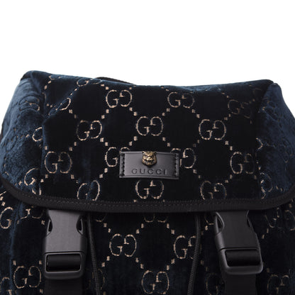 Gucci Velvet GG Monogram Web Medium Double Buckle Backpack Blue Beige Black 10 of 10