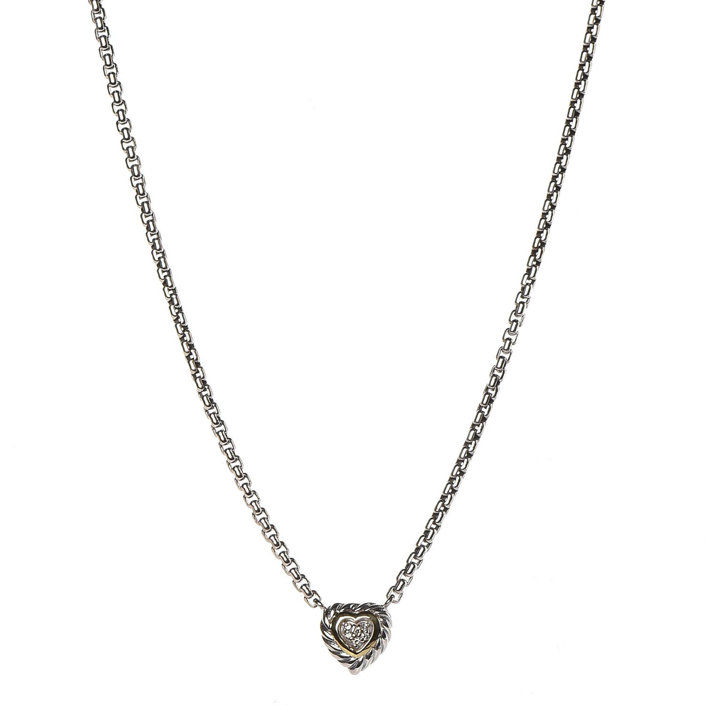 Sterling Silver 18K Yellow Gold Diamond Pave Cable Heart Pendant Necklace
