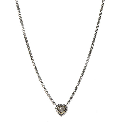 David Yurman Sterling Silver 18K Yellow Gold Diamond Pave Cable Heart Pendant Necklace 1 of 4
