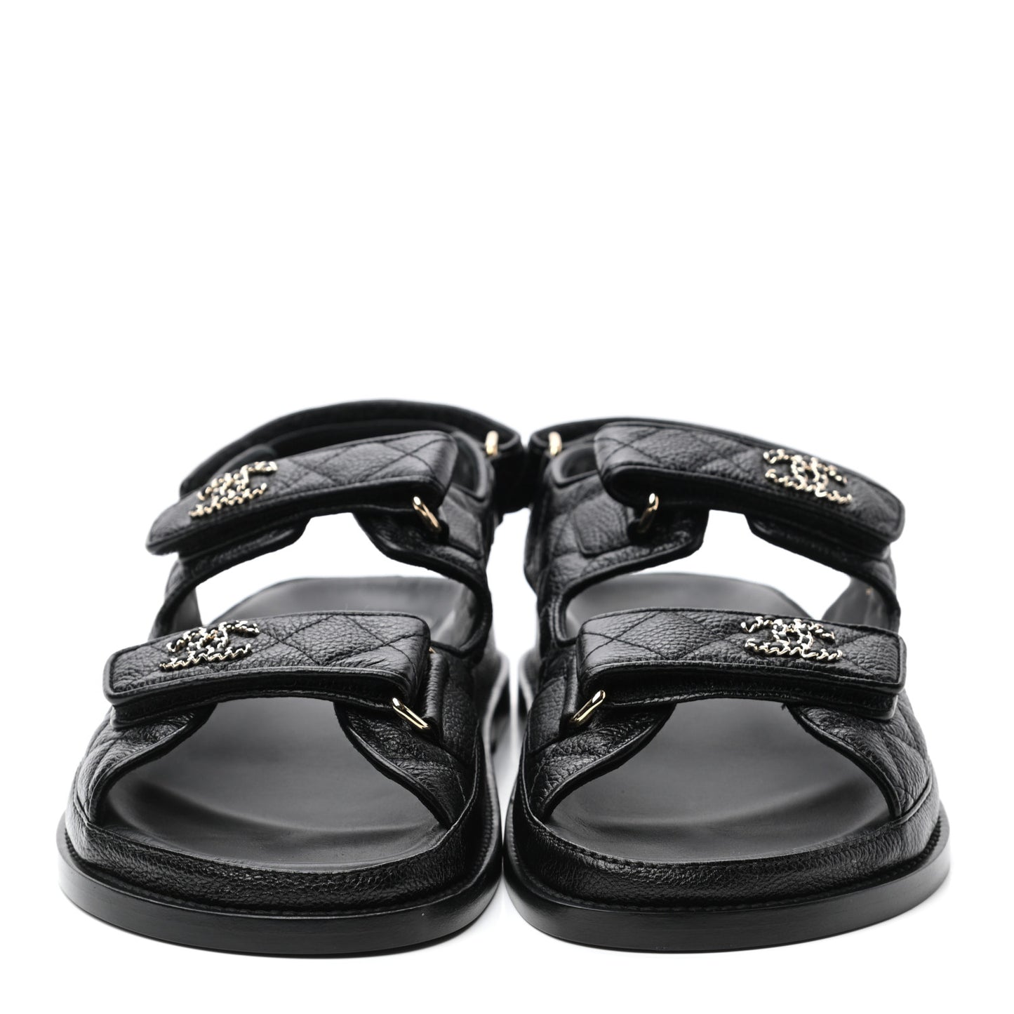 Grained Calfskin Velcro Dad Sandals 38.5 Black
