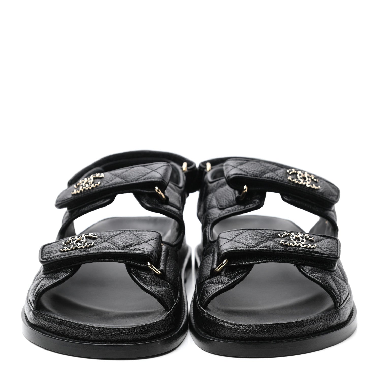 Chanel Grained Calfskin Velcro Dad Sandals 38.5 Black 2 of 8