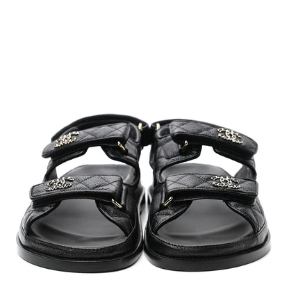 Chanel Grained Calfskin Velcro Dad Sandals 38.5 Black 2 of 8