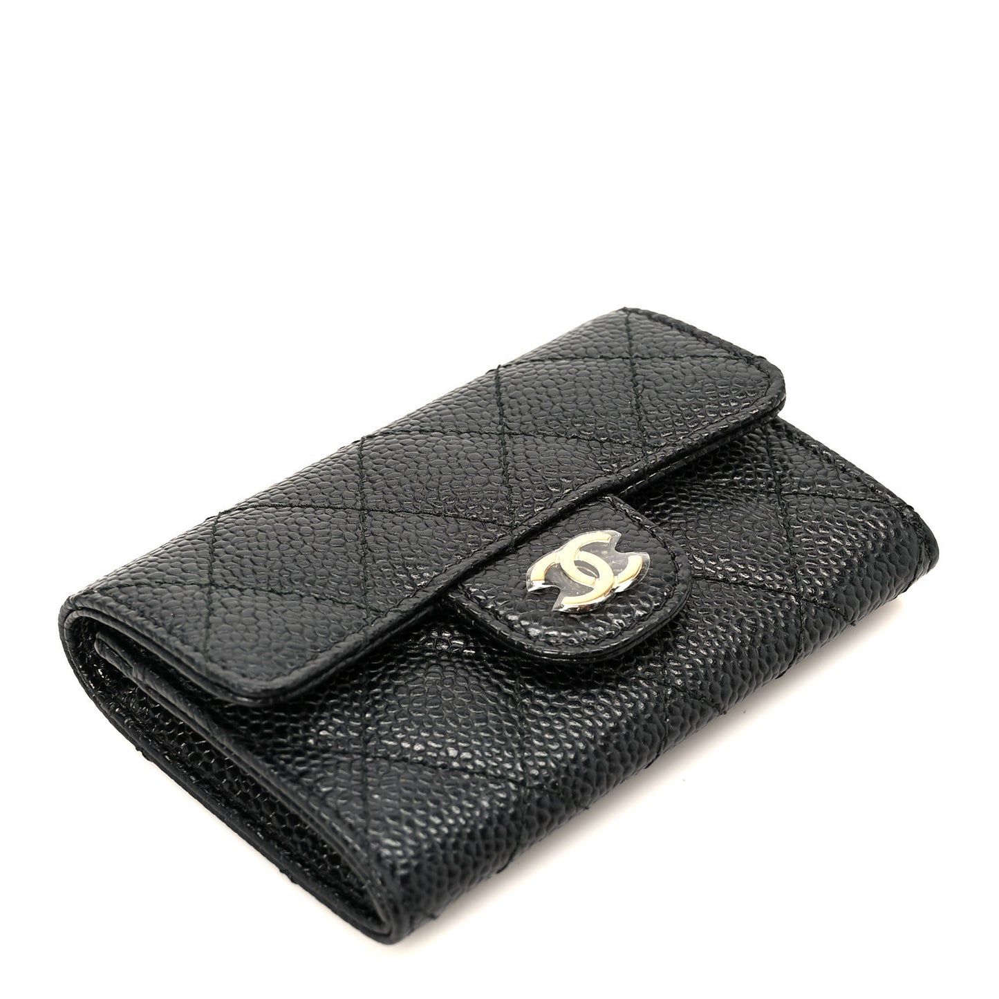 Caviar Quilted Flap Card Holder Black
