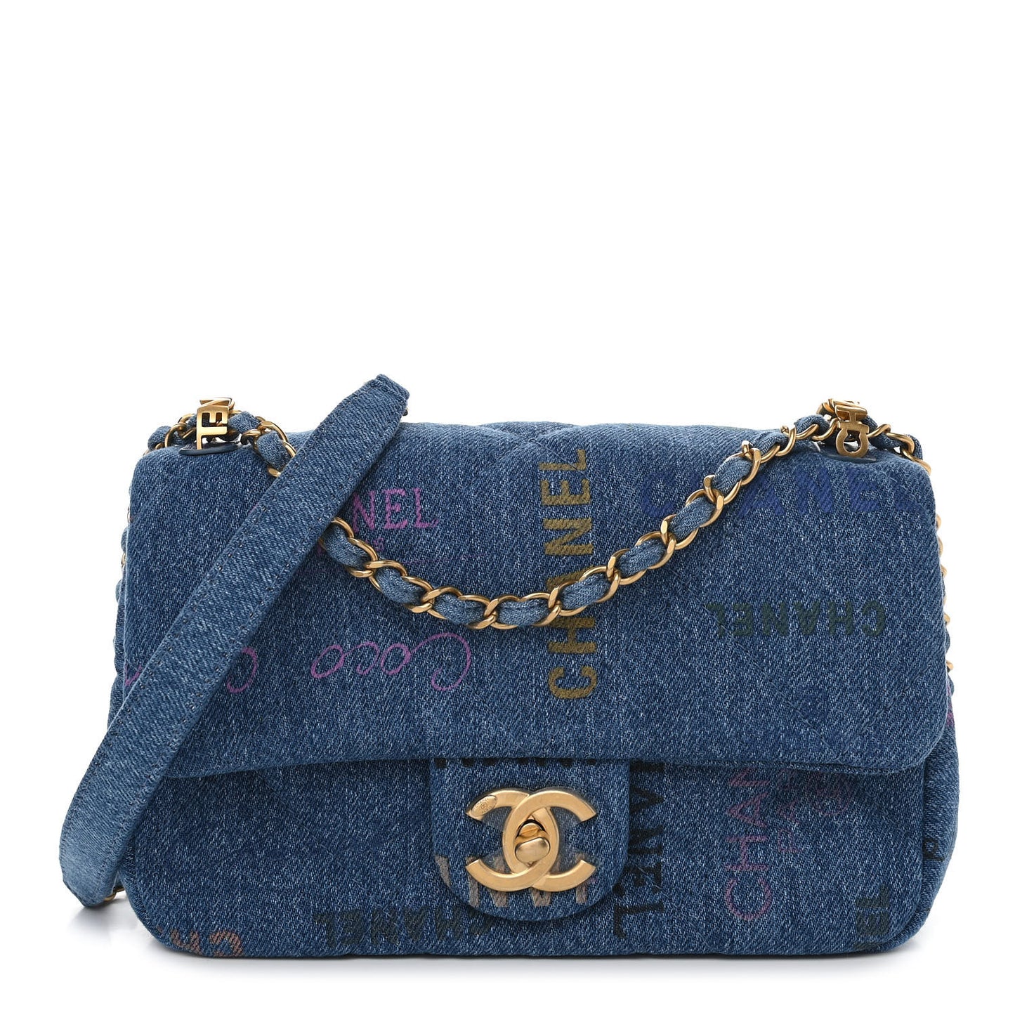 Denim Quilted Mini Denim Mood Rectangular Flap Blue Multicolor