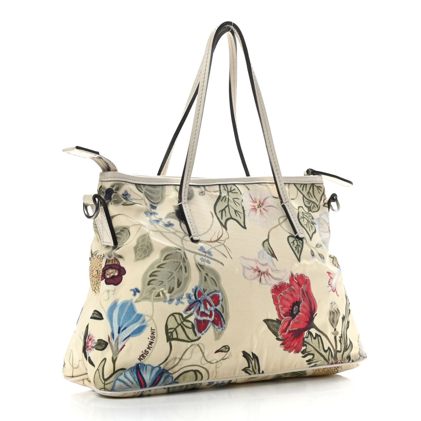 Canvas Flora Knight Small Zippered Tote White