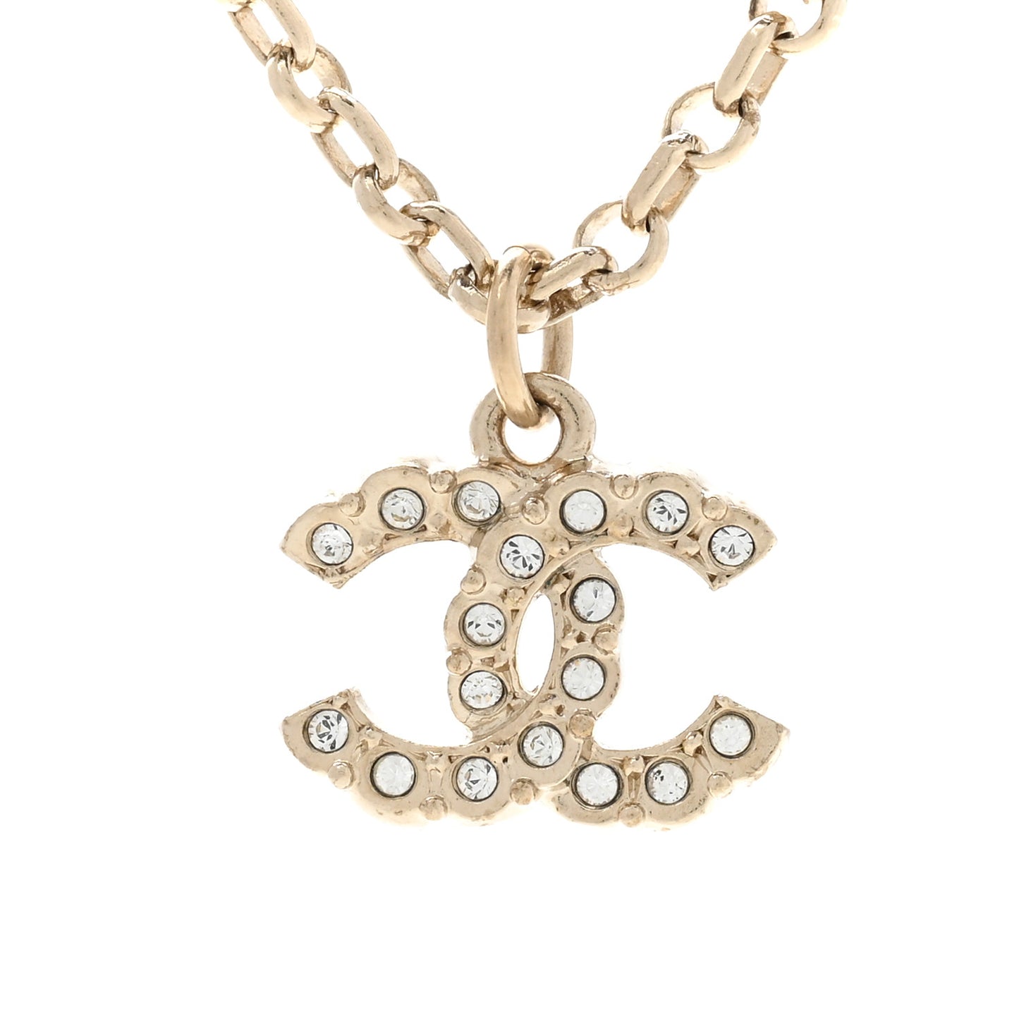 Metal Pearl Crystal CC Textured Pendant Necklace Gold