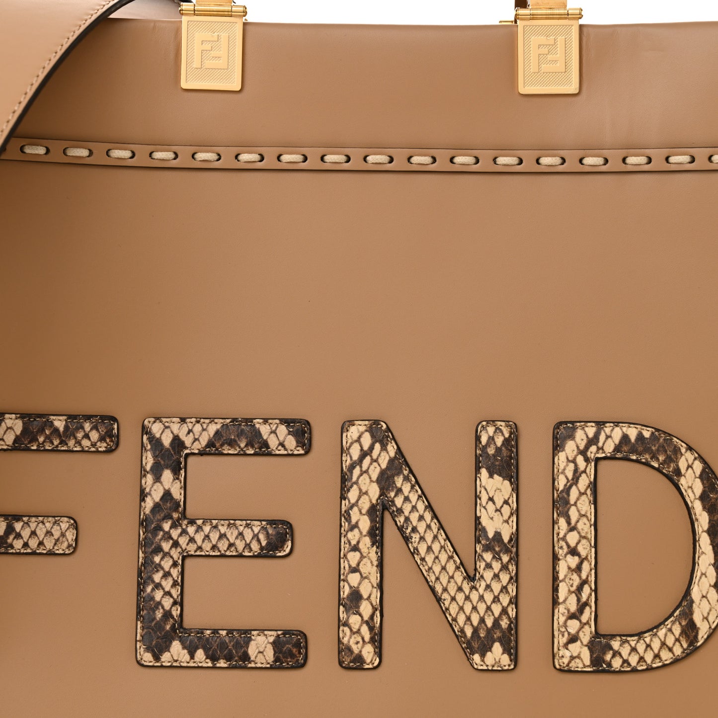 Vitello King Plexiglass Elaphe Python Print Logo Medium Fendi Sunshine Shopper Tote Miele Scuro Makeup