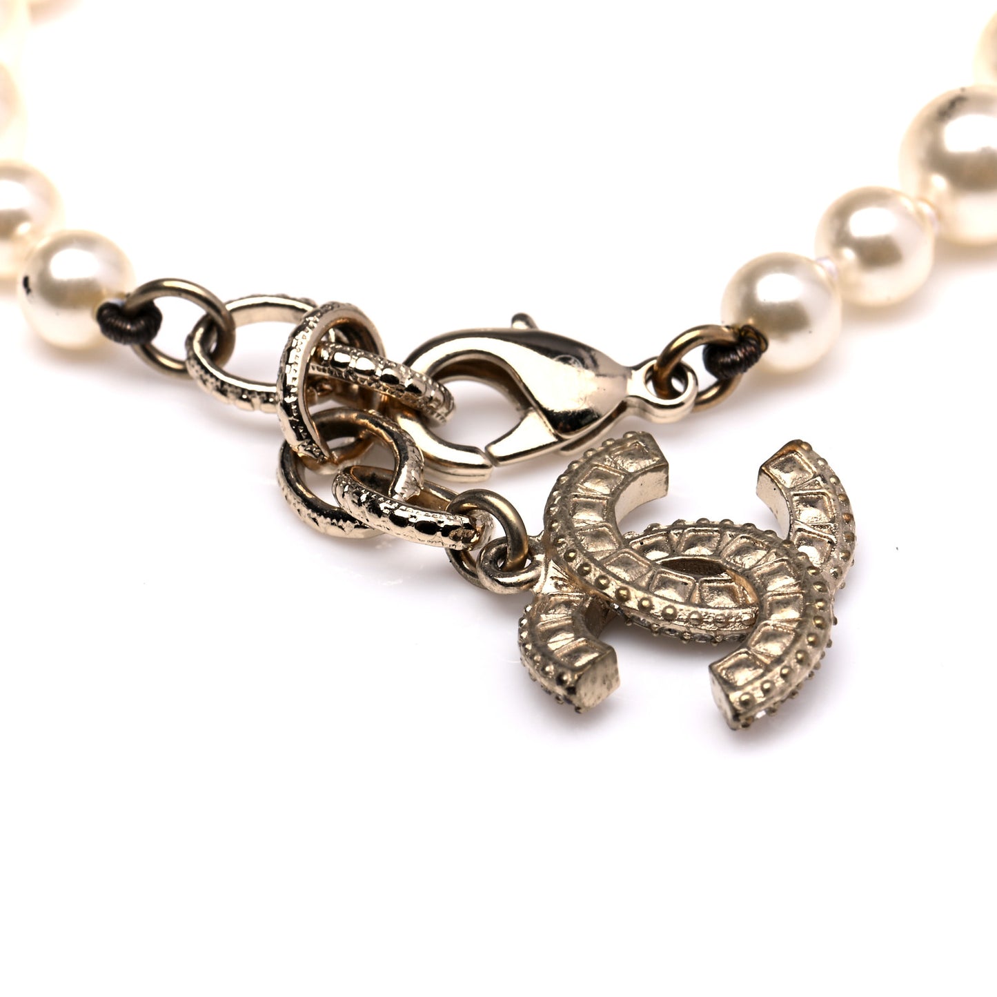 Graduated Pearl Crystal CC Bracelet Gold