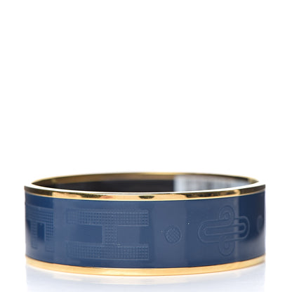 Hermes Enamel Wide Printed Sellier Bracelet 65 Bleu De Genes 3 of 5