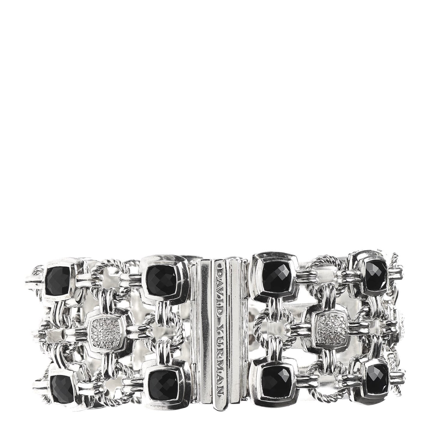 Sterling Silver Diamond Onyx Three-Row Renaissance Bracelet
