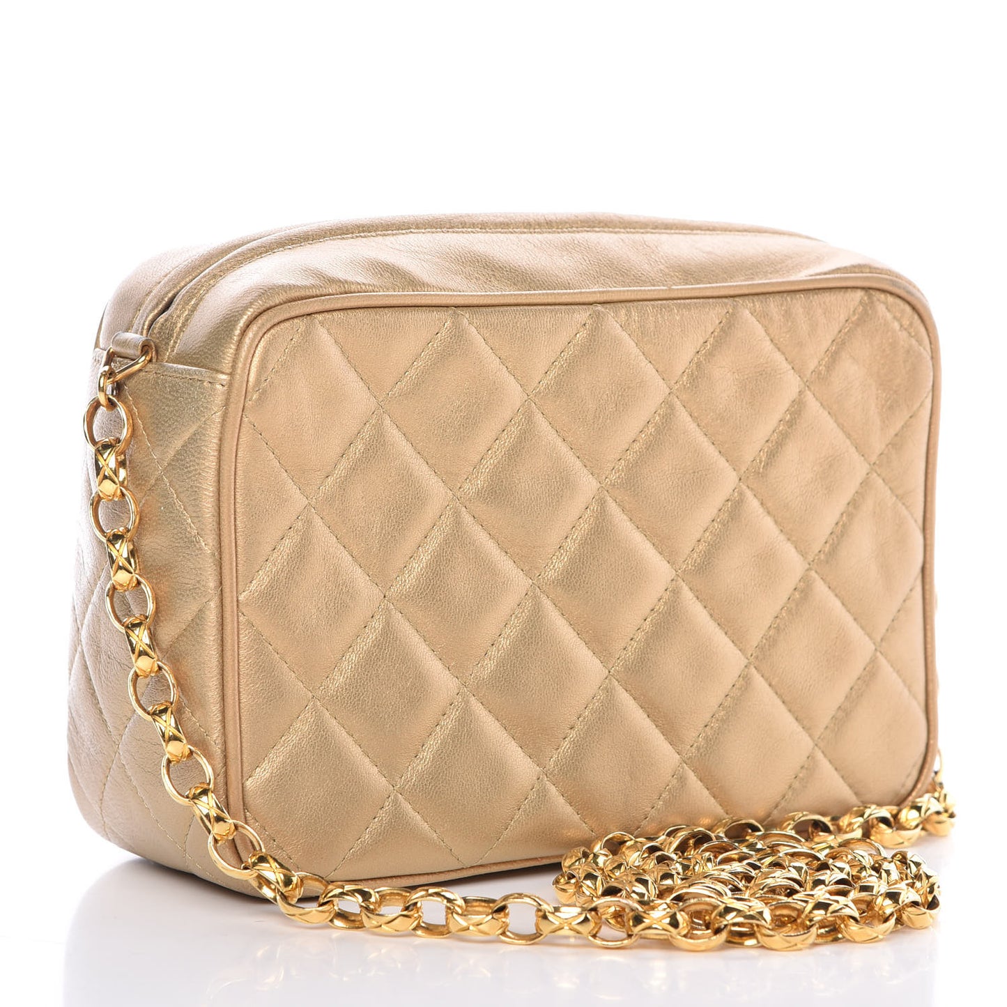 Metallic Lambskin Quilted Camera Case Gold