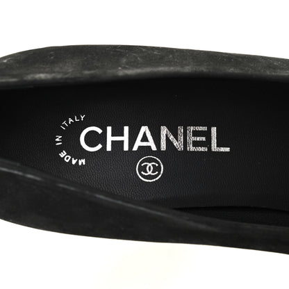 Chanel Patent Suede Calfskin Pearl Cap Toe Pumps 40 Black 6 of 18