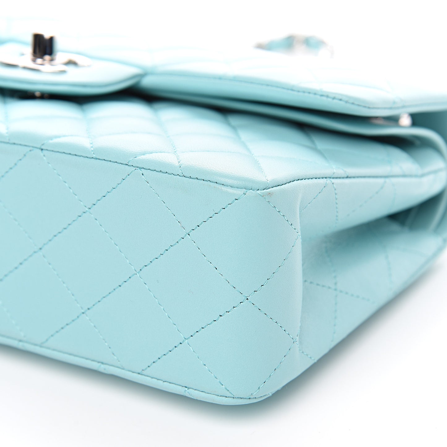 Lambskin Quilted Small Double Flap Light Blue