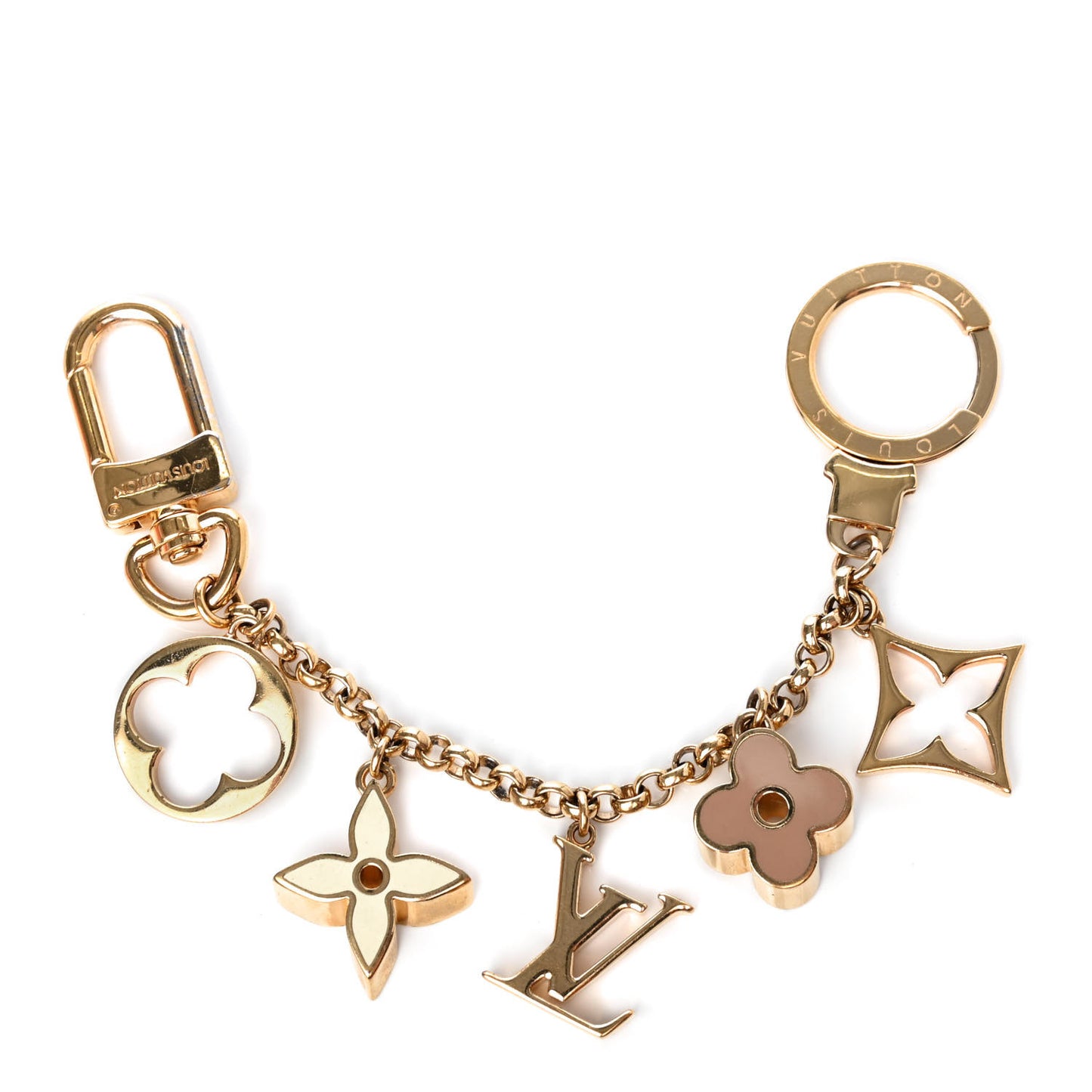 Brass Enamel Fleur De Monogram Bag Charm Chain Gold