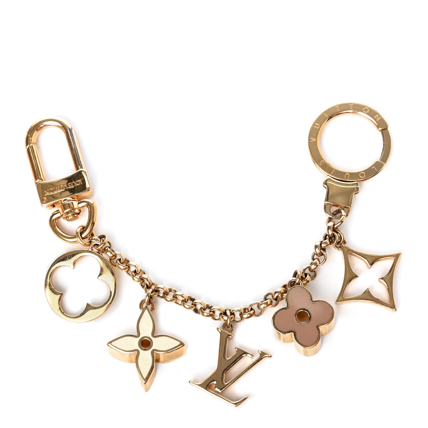 Louis Vuitton Brass Enamel Fleur De Monogram Bag Charm Chain Gold 1 of 7