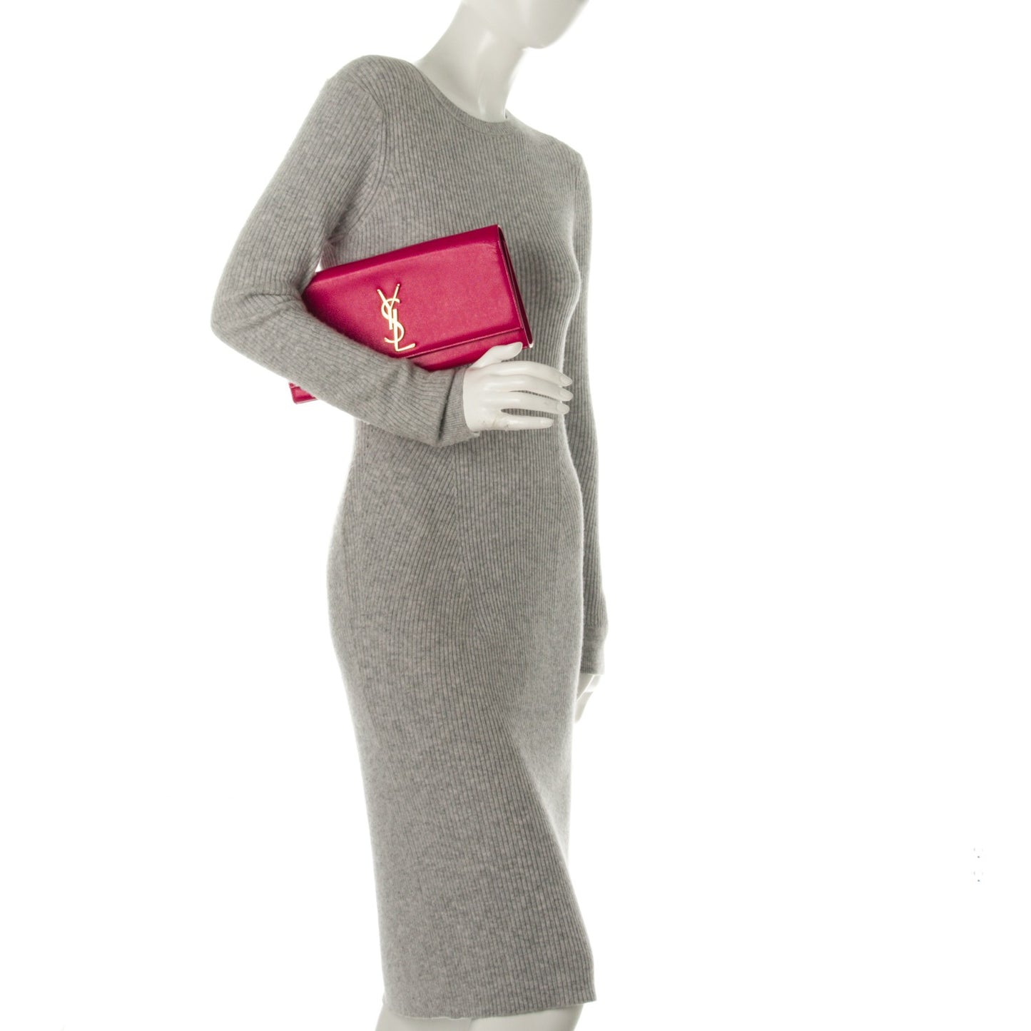 Textured Patent Calfskin Classic Monogram Clutch Fuchsia