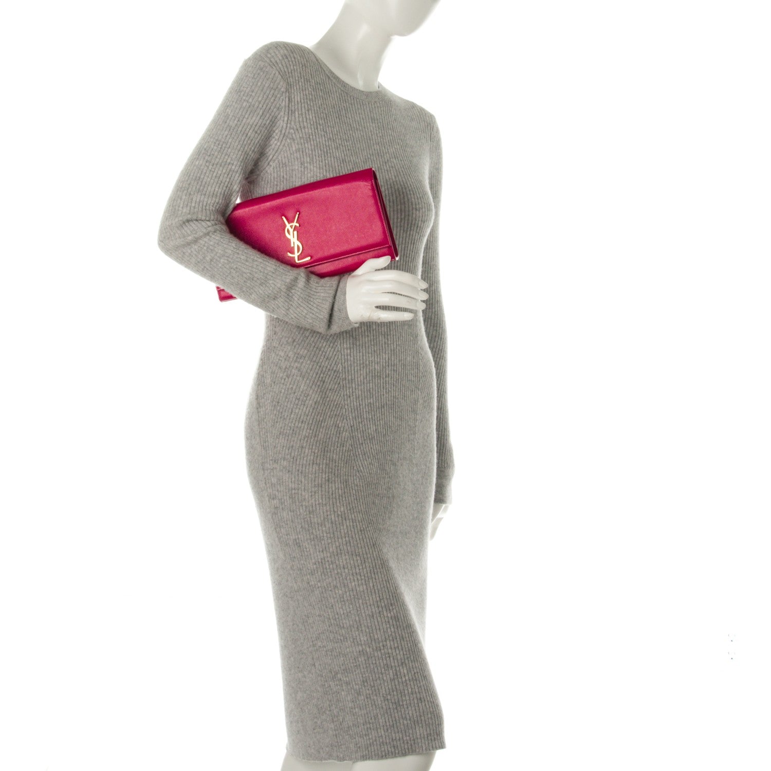 Saint Laurent Textured Patent Calfskin Classic Monogram Clutch Fuchsia 2 of 8