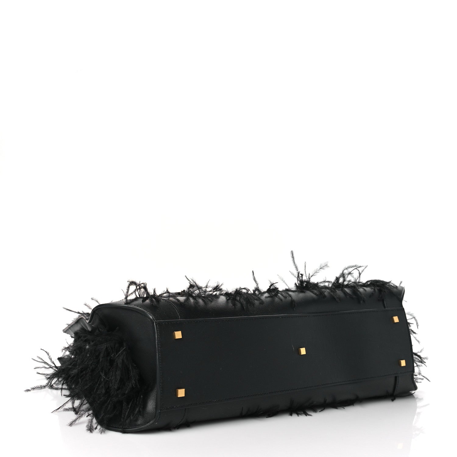 Valentino Garavani Calfskin Ostrich Feather Roman Stud VLogo Tote