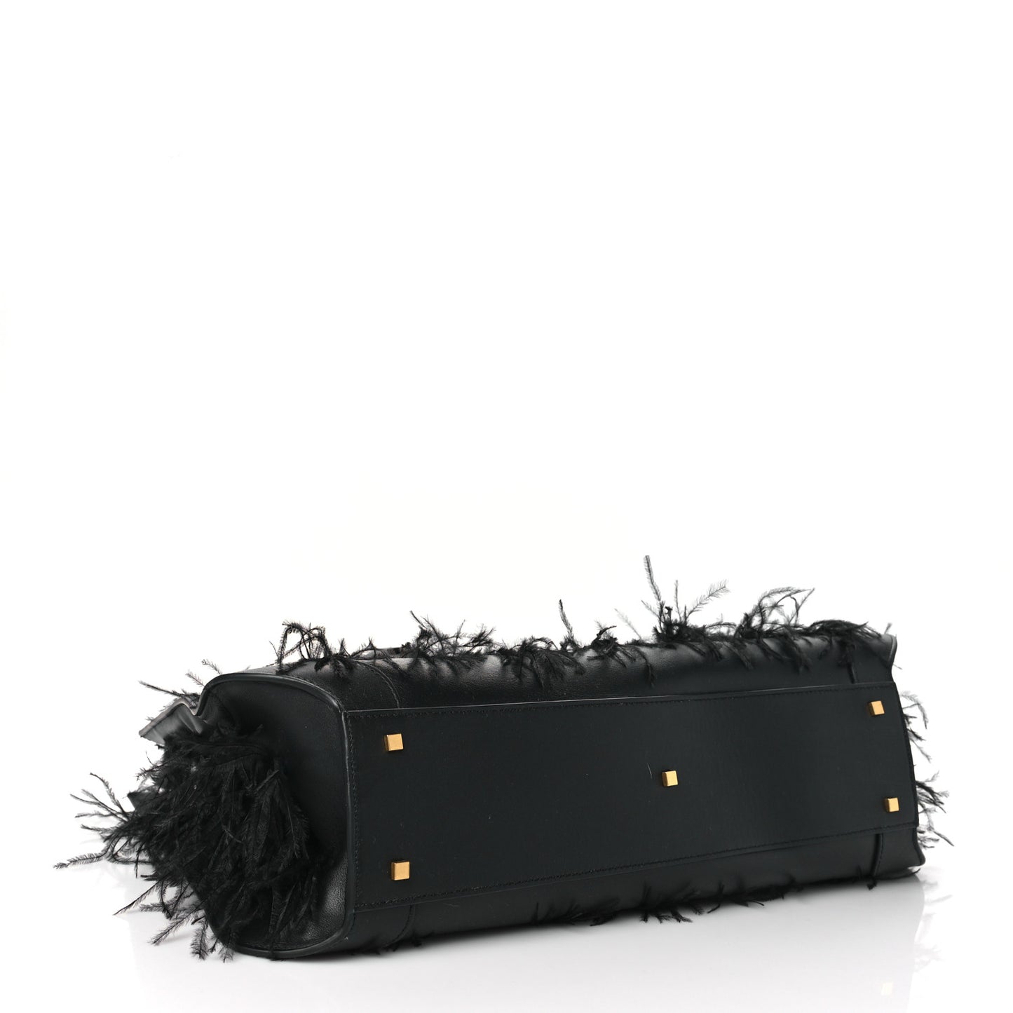 Calfskin Ostrich Feather Roman Stud VLogo Tote Black
