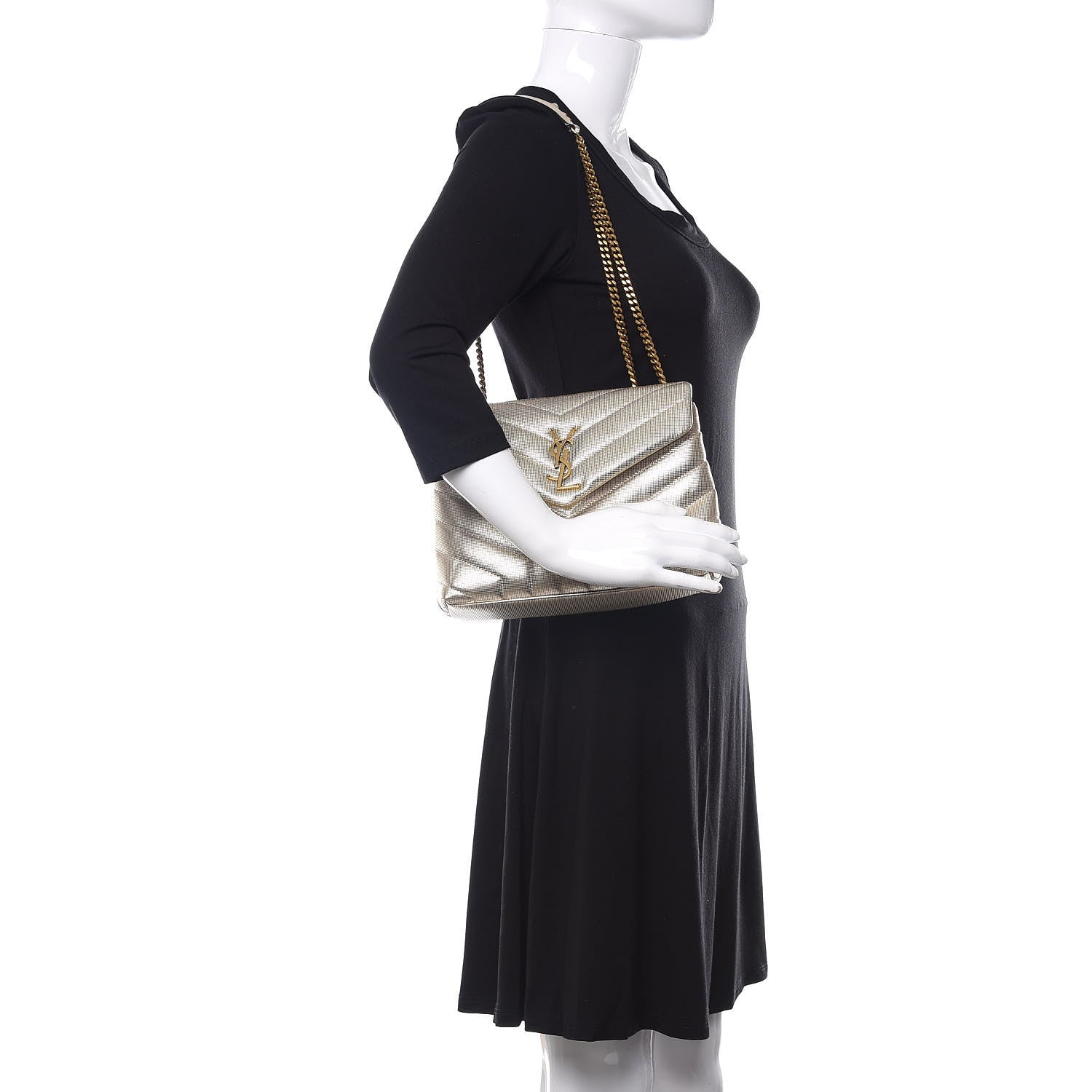 Saint Laurent Metallic Calfskin Y Quilted Small Loulou Monogram Chain Satchel Platino 2 of 12