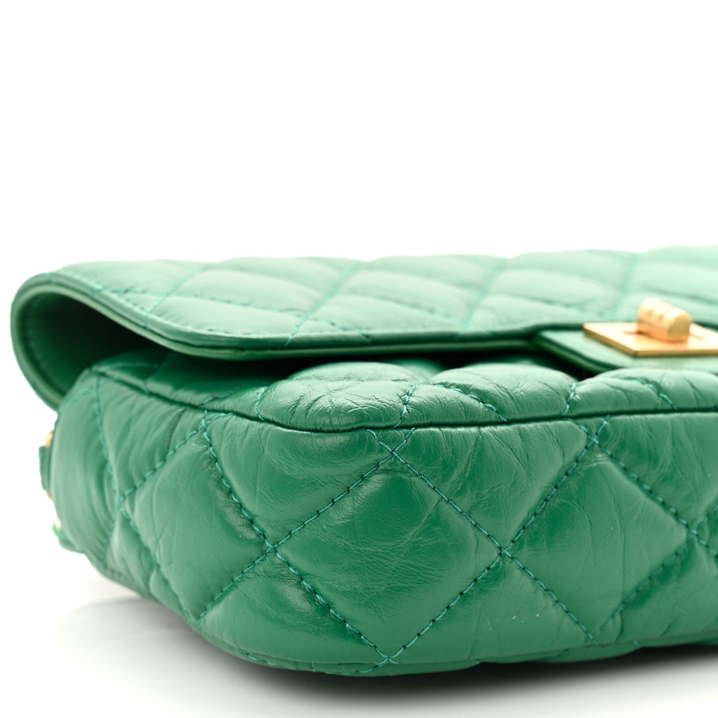 Aged Calfskin Quilted Reissue 2.55 Phone Holder With Chain Green