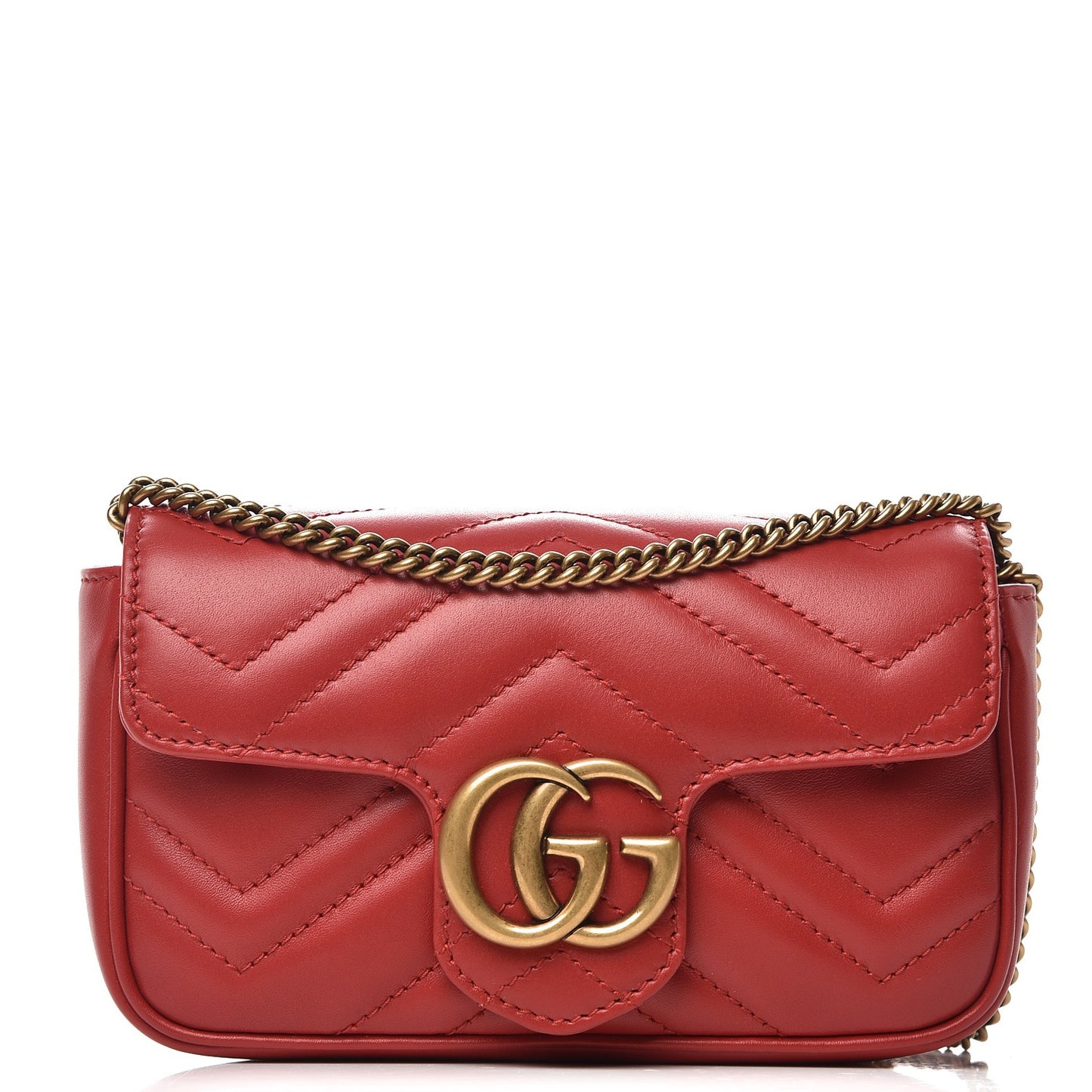 Calfskin Matelasse Super Mini GG Marmont Shoulder Bag Hibiscus Red