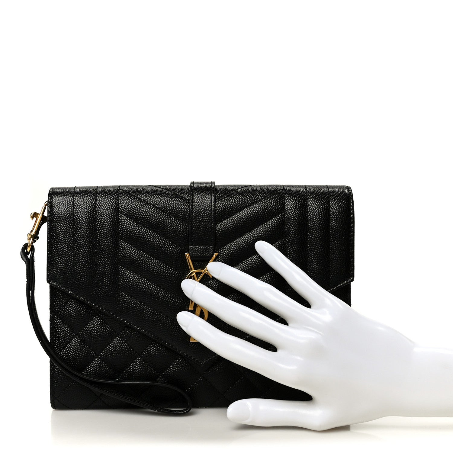 Saint Laurent Grain De Poudre Textured Mixed Matelasse Triquilt Monogram Clutch Black 2 of 9