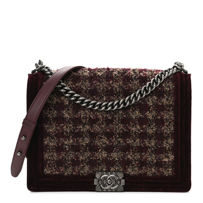 Chanel Velvet Tweed Large Boy Flap Burgundy 1 of 9