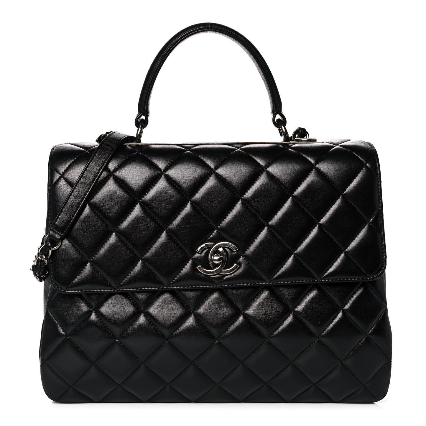Lambskin Quilted Large Trendy CC Dual Handle Flap Bag Black