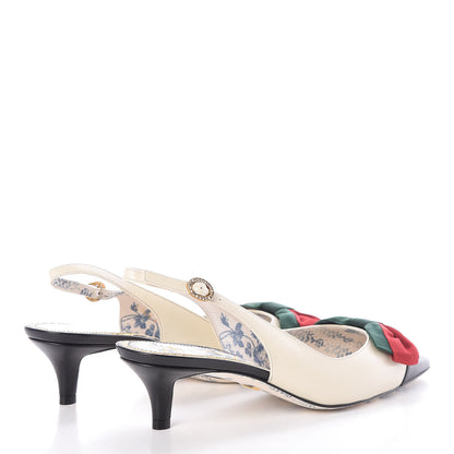Gucci Malaga Kid Web Bow Jane Low Heel Slingback Pumps 37.5 Off White 4 of 7