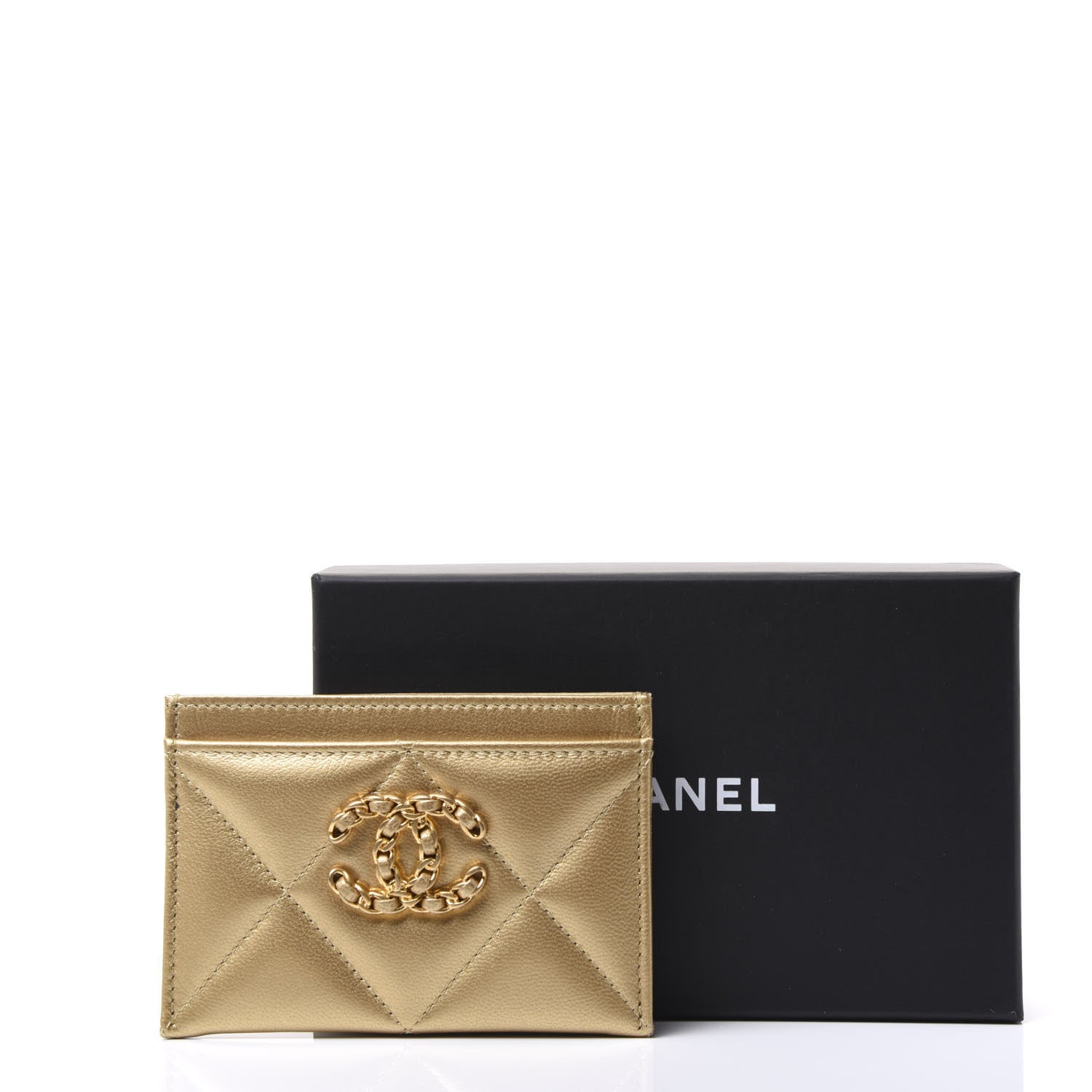 Chanel Metallic Goatskin Quilted Chanel 19 Card Holder Gold 12 of 12