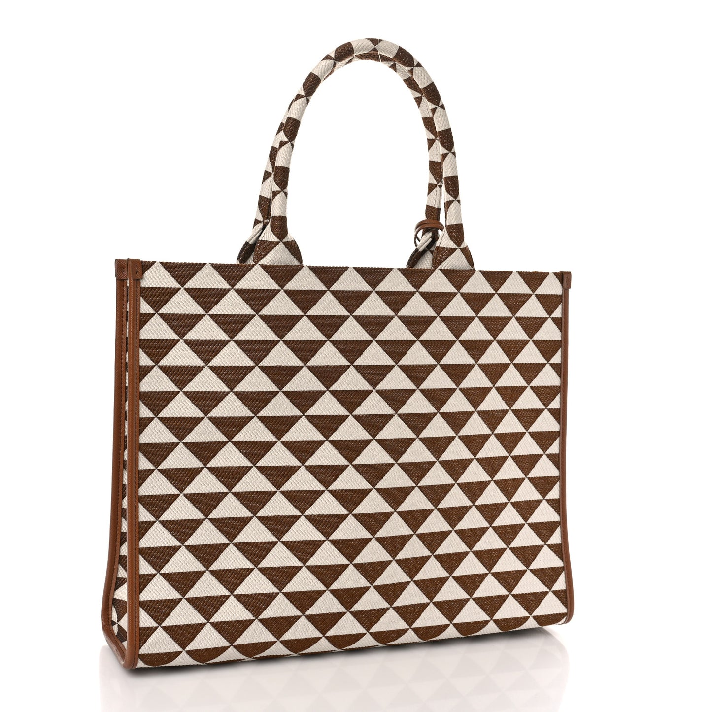 Jacquard Saffiano Triangolo Symbole Embroidered Large Tote Tobacco Talco