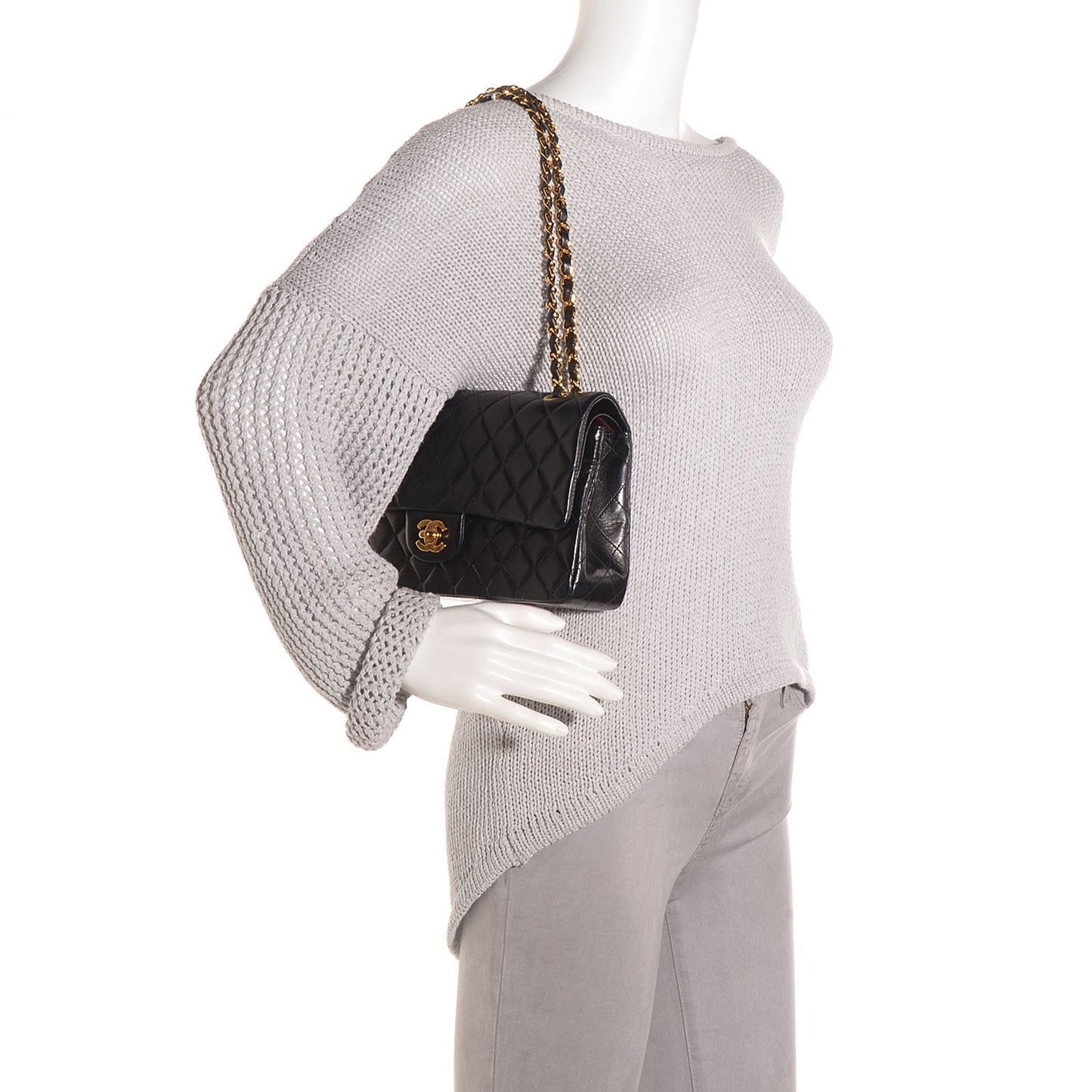 Lambskin Medium Double Flap Black