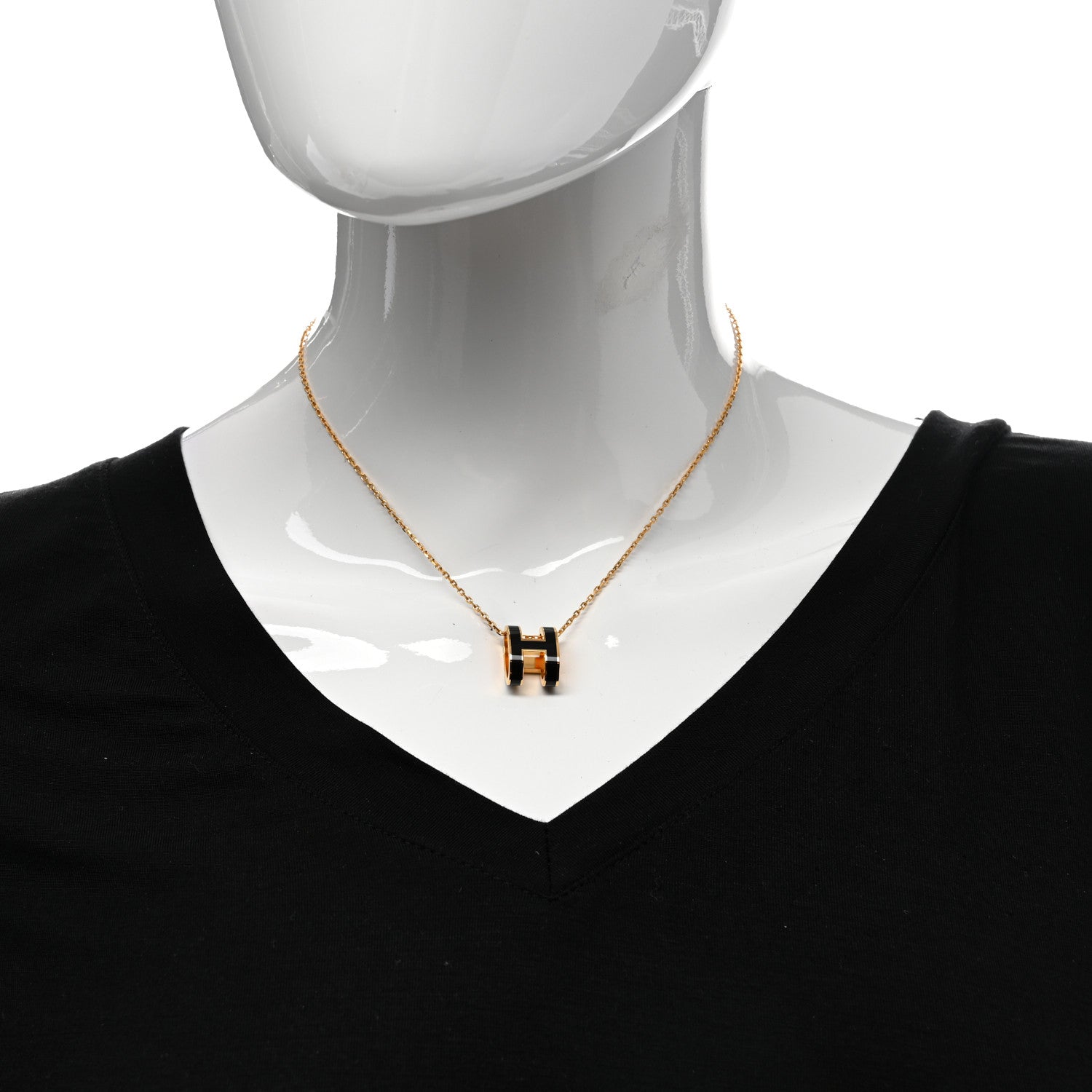 Hermes Lacquered Gold Pop H Pendant Necklace Black 2 of 6