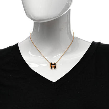 Hermes Lacquered Gold Pop H Pendant Necklace Black 2 of 6