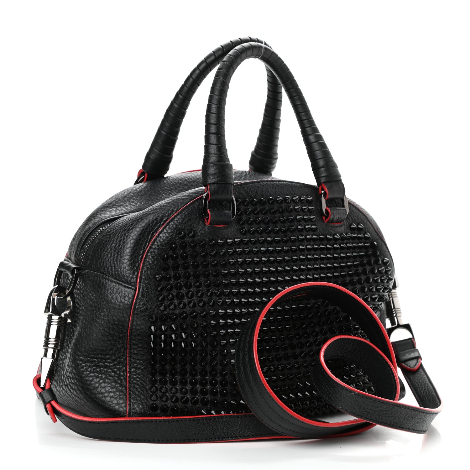 Christian Louboutin Grained Calfskin Studded Panettone Bowling Bag Black 3 of 7