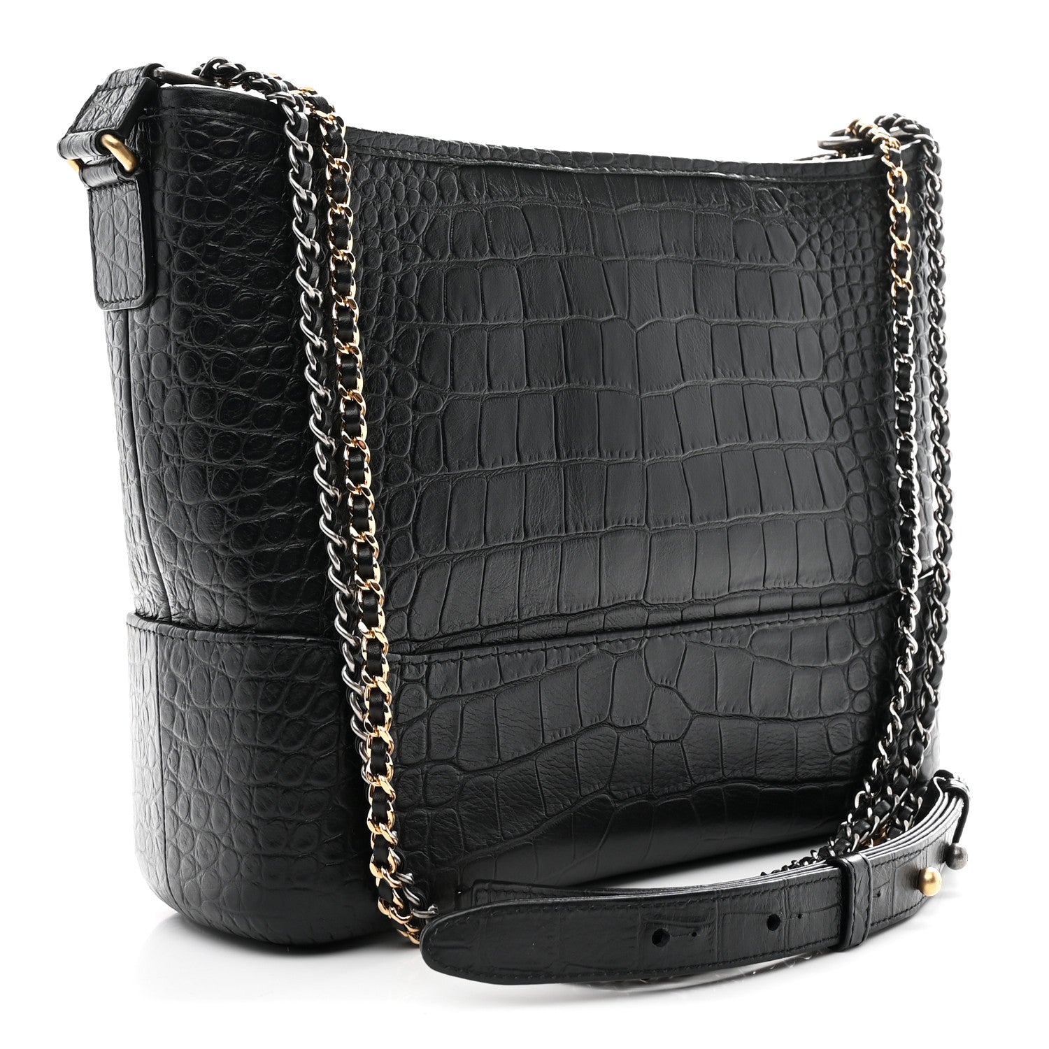 Chanel Crocodile Embossed Calfskin Medium Gabrielle Cocodile Hobo Black 3 of 10