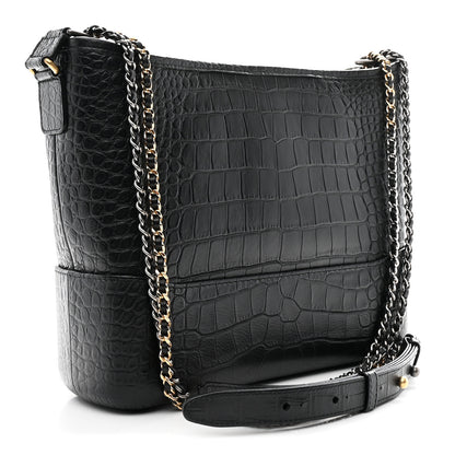 Chanel Crocodile Embossed Calfskin Medium Gabrielle Cocodile Hobo Black 3 of 10