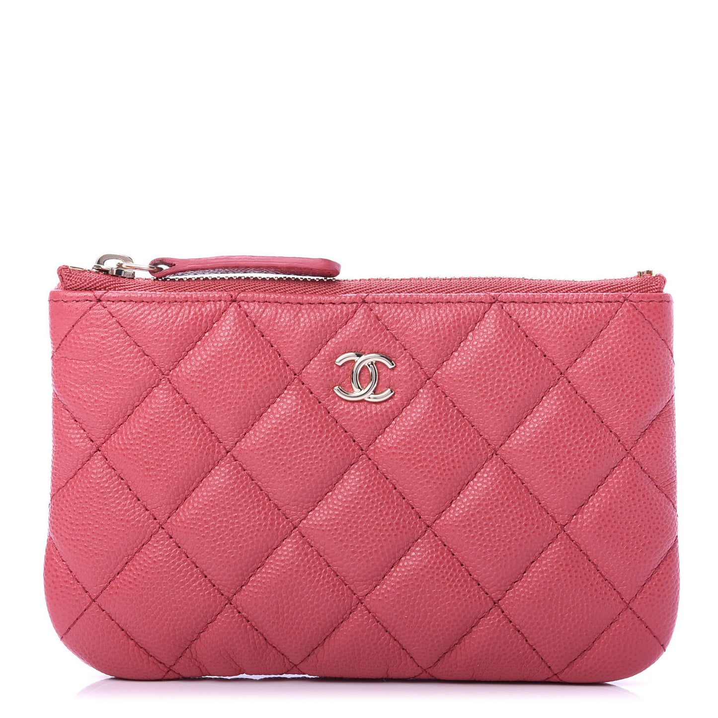 Caviar Quilted Small Cosmetic Case Dark Pink
