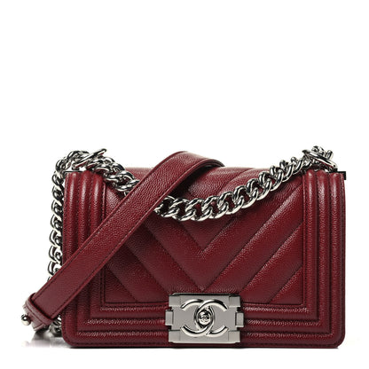Chanel Caviar Chevron Quilted Small Boy Flap Burgundy 1 of 9