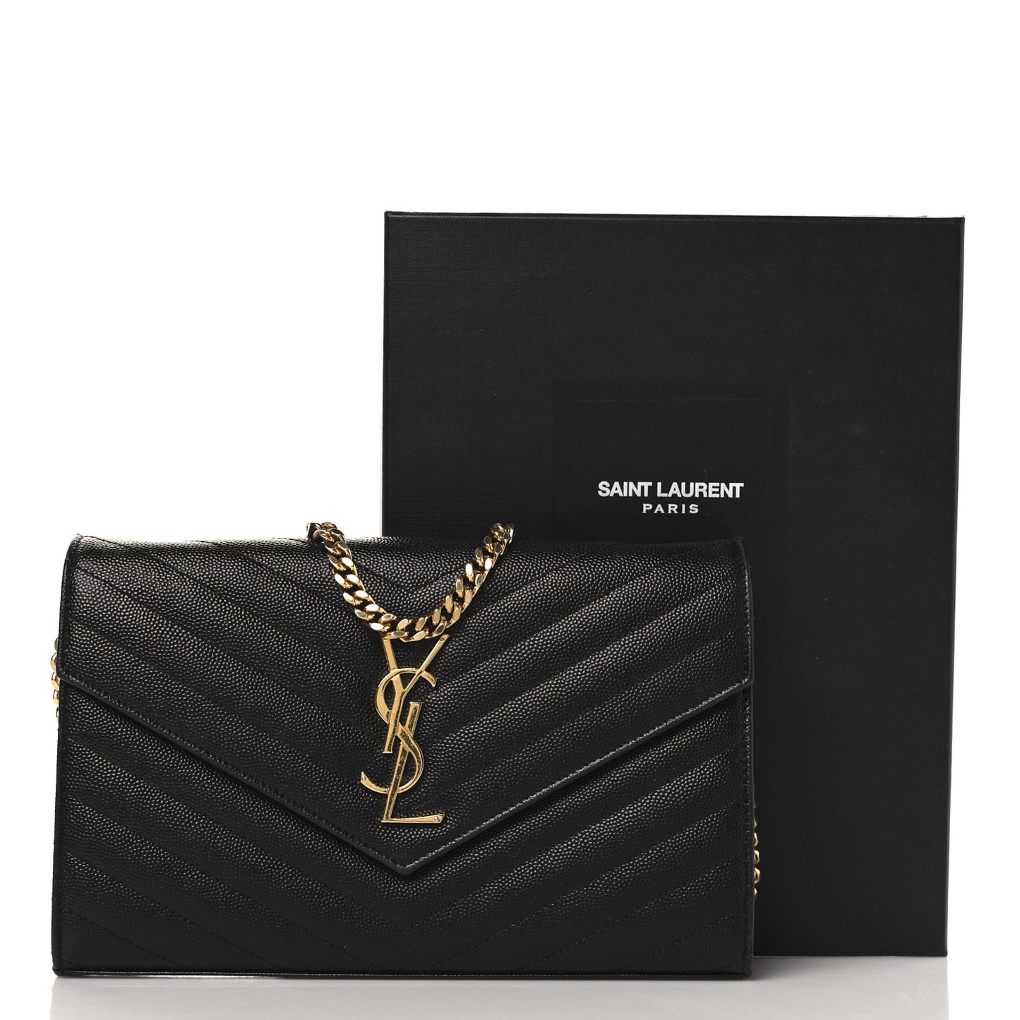Grain De Poudre Matelasse Chevron Monogram Chain Wallet Black