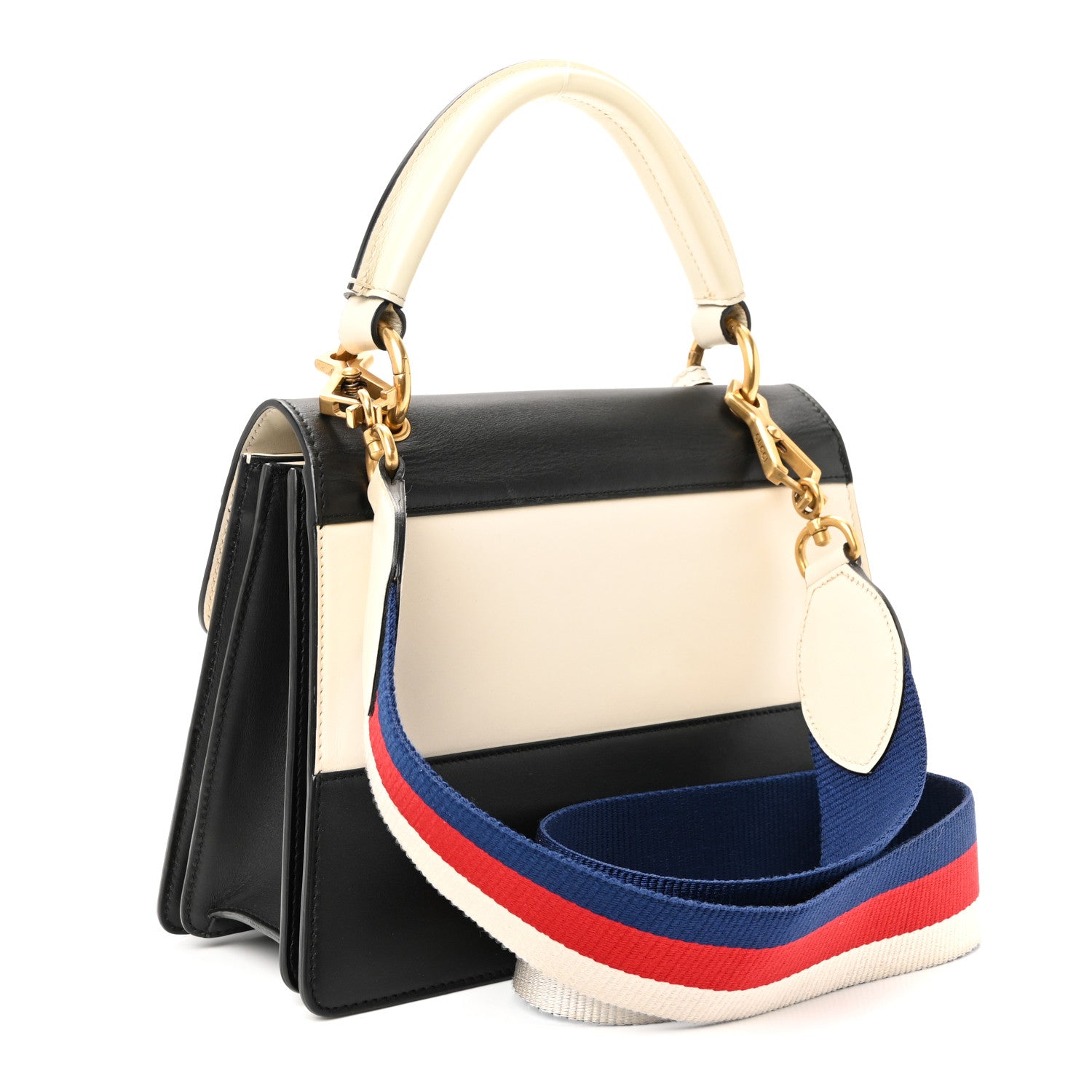Gucci Calfskin Sylvie Web Small Queen Margaret Top Handle Bag Black White 3 of 10
