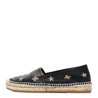 Gucci Calfskin Bee Star Embroidered Espadrilles 37 Black 1 of 8